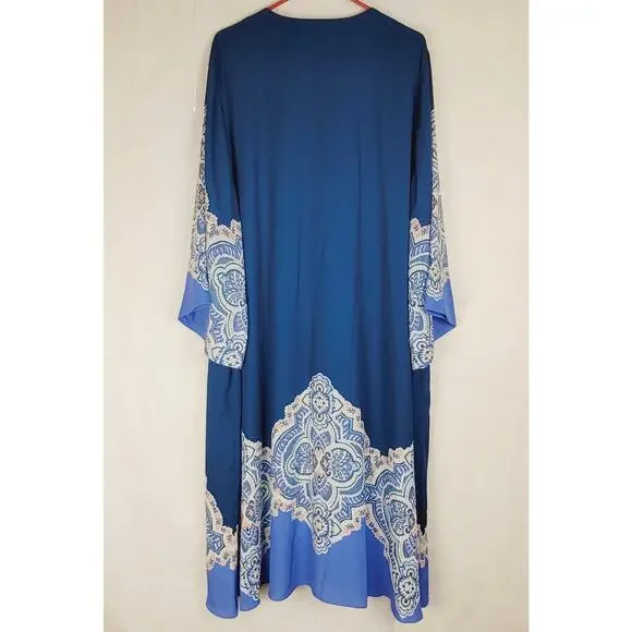 New Chico's seaport blue popover kaftan midi dress Size XXL Boho Lagenlook - Picture 3 of 11